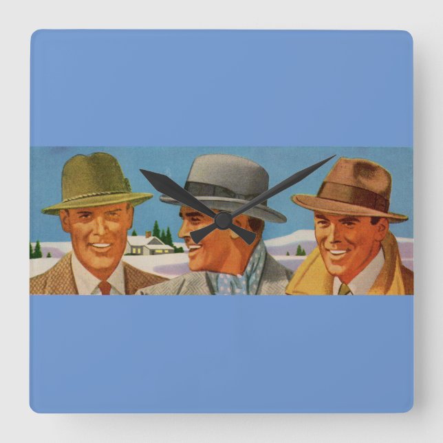 1950s fedora-wearing trio square wall clock (Front)