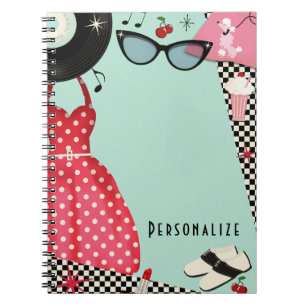 1950's Fifties Dress Up Retro Vintage Girls Fun Notebook