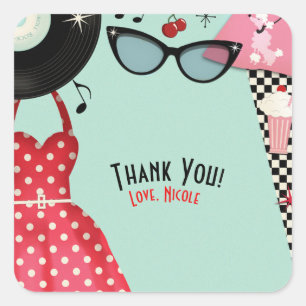 1950's Fifties Dress Up Retro Vintage Party Favour Square Sticker