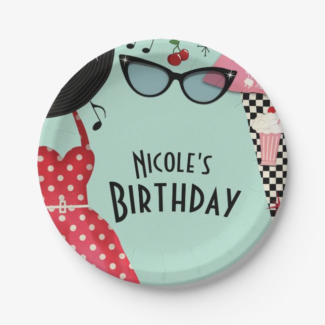 1950's Fifties Dress Up Retro Vintage Party Paper Plate (Front)