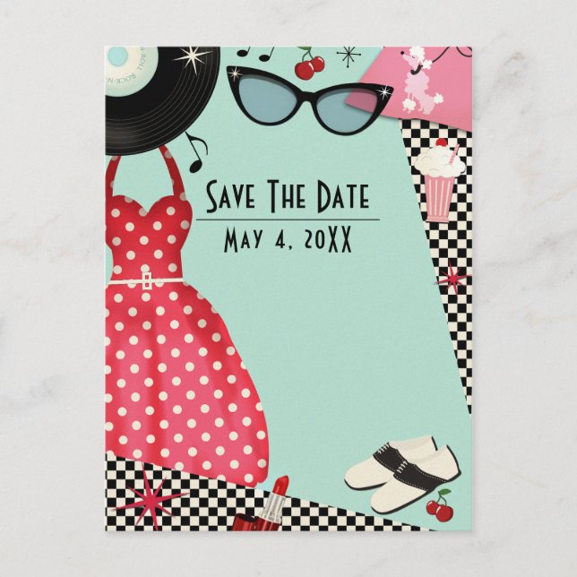 1950's Fifties Dress Up Retro Vintage Save Date Announcement Postcard (Front)