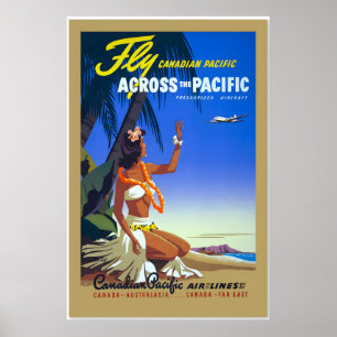 1950s Fly Across the Pacific Vintage Style Poster