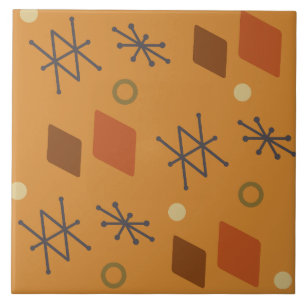 1950s Geometric Abstract Art Burnt Orange Ceramic Tile