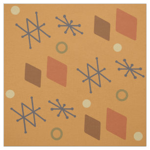 1950s Geometric Abstract Art Burnt Orange Fabric