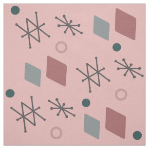1950s Geometric Abstract Art Pink Grey Fabric