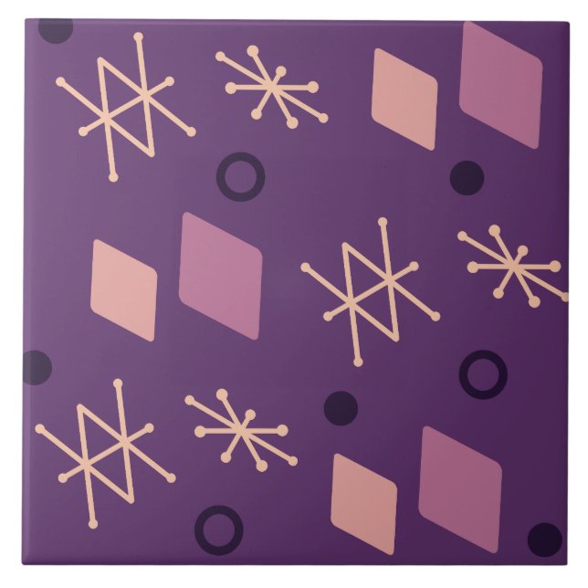1950s Geometric Abstract Art Purple Ceramic Tile (Front)