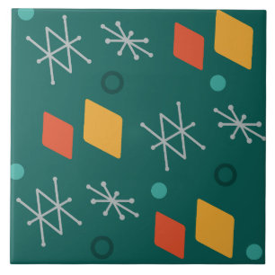 1950s Geometric Abstract Art Teal Ceramic Tile