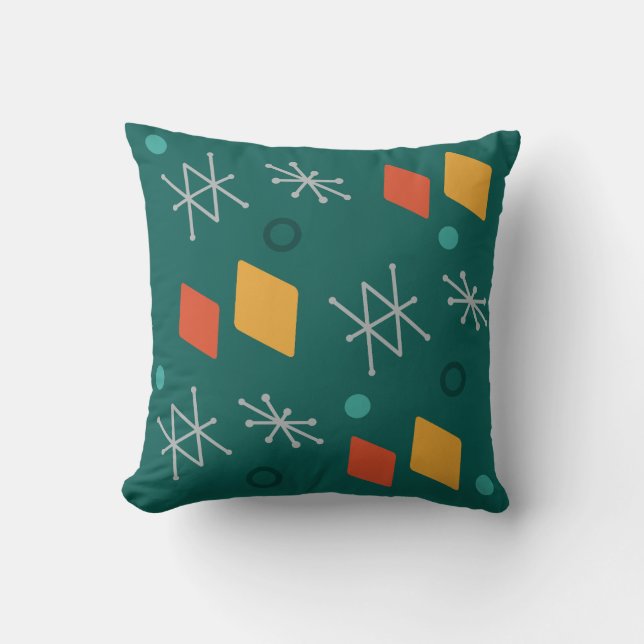 1950s Geometric Abstract Art Teal Cushion (Front)