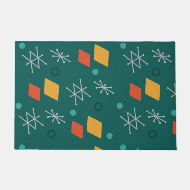 1950s Geometric Abstract Art Teal Doormat (Front)
