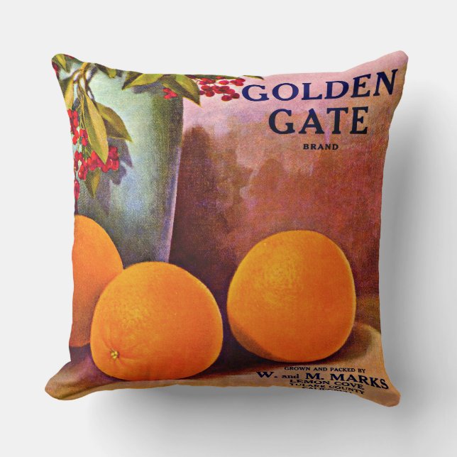 1950s Golden Gate Brand orange crate label print Cushion (Front)