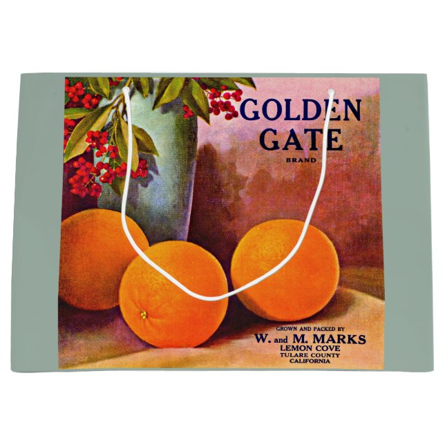 1950s Golden Gate Brand orange crate label print Large Gift Bag (Front)