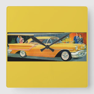 1950s golden Rocket 88 Oldsmobile Square Wall Clock