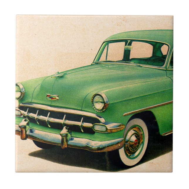 1950s green Chevy Ceramic Tile (Front)