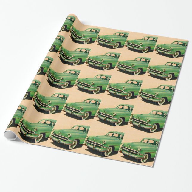 1950s green Chevy Wrapping Paper (Unrolled)