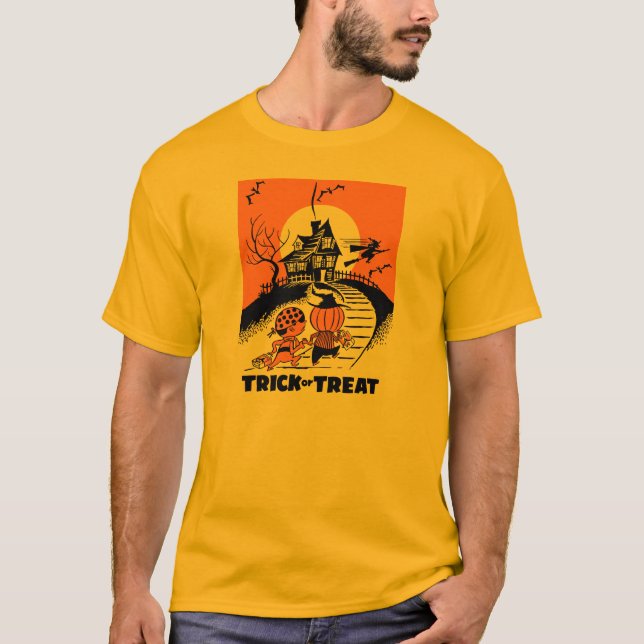 1950s Halloween Trick or Treat Haunted House T-Shirt (Front)