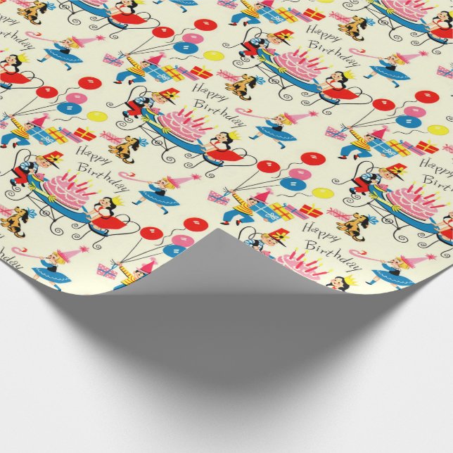 1950s Happy Birthday Wrapping Paper Mid Century (Corner)