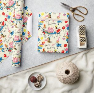 1950s Happy Birthday Wrapping Paper Mid Century