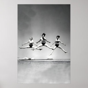 1950s Hawaii Beach Print, Vintage Black and White Poster