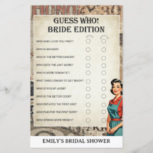  1950's Housewife Bridal Shower Games PRINTED