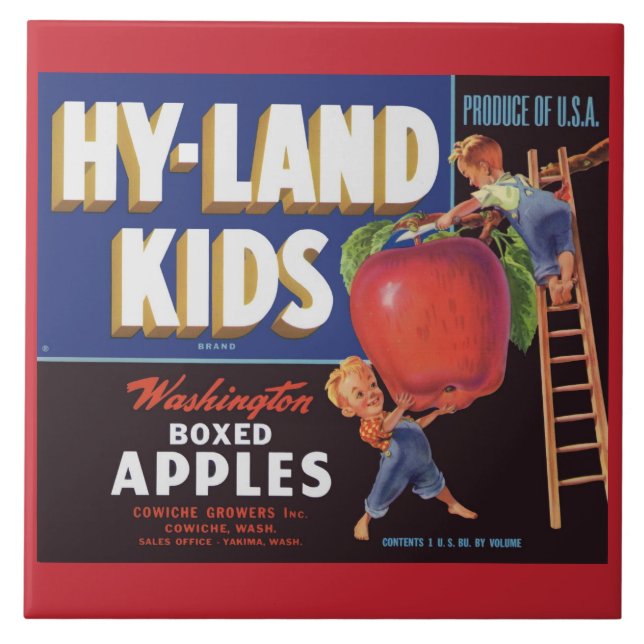 1950s Hyland Kids Washington Apples label  Ceramic Tile (Front)