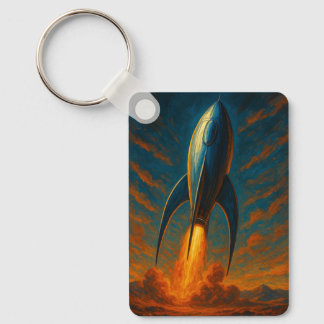 1950s inspired rocket ship key ring