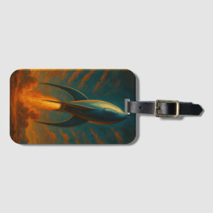 1950s inspired rocket ship  luggage tag