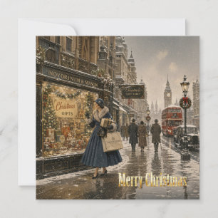 1950s Lady London Christmas Shopping Holiday Card