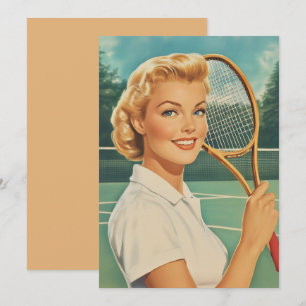 1950s Magazine Illustration Tennis Woman Invitation