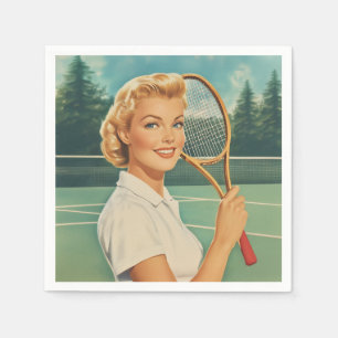 1950s Magazine Illustration Tennis Woman Napkin