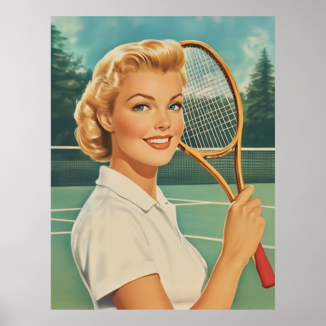 1950s Magazine Illustration Tennis Woman Poster (Front)