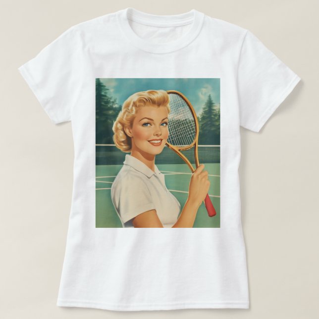 1950s Magazine Illustration Tennis Woman T-Shirt (Design Front)
