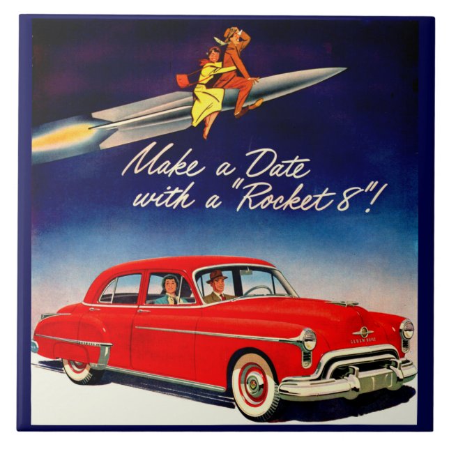 1950s Make a date with Rocket 8 Ceramic Tile (Front)