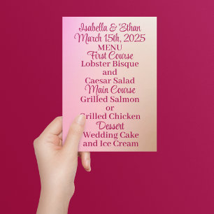 1950's Malt Shop Colours Wedding Menu