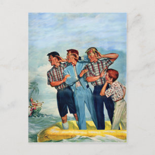 1950s menfolk hearkening to the siren's song postcard