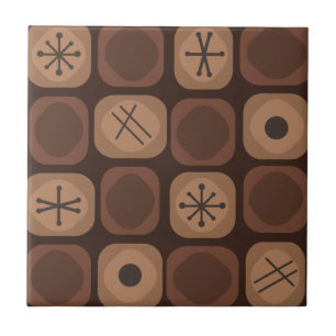 1950s Mod Art Soft Cubes Brown Ceramic Tile