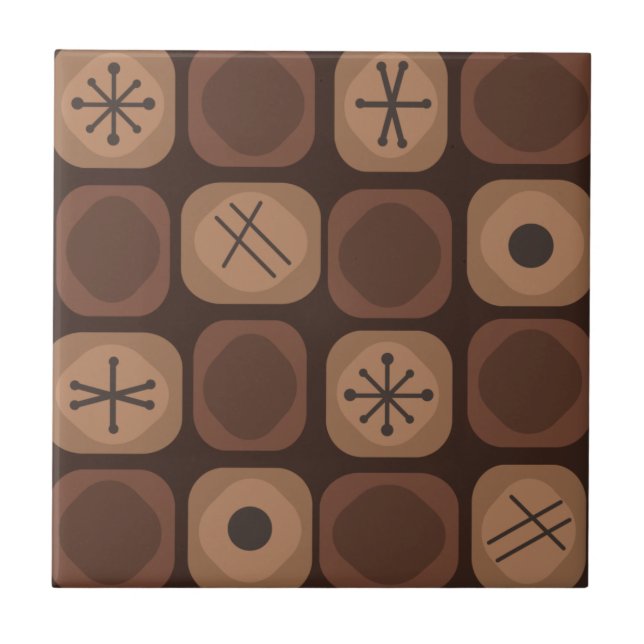 1950s Mod Art Soft Cubes Brown Ceramic Tile (Front)
