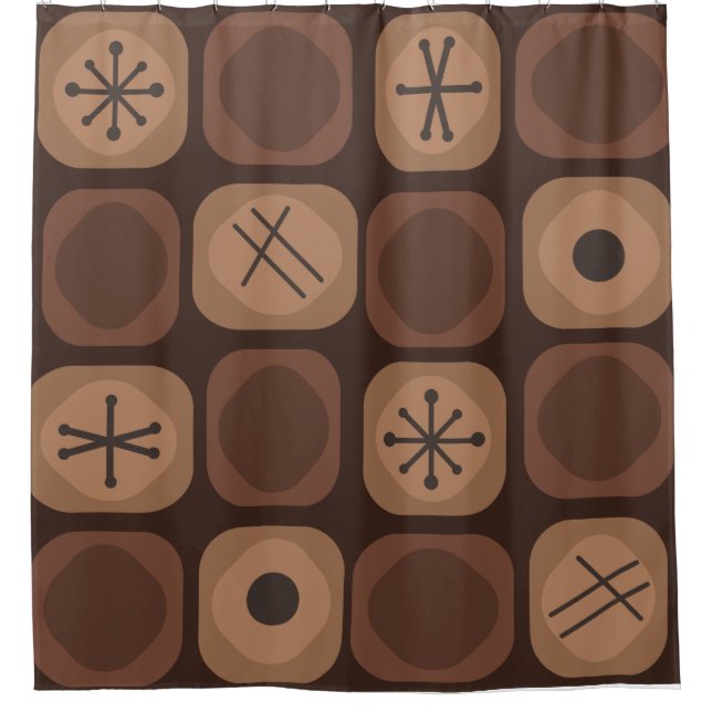 1950s Mod Art Soft Cubes Brown Shower Curtain (Front)