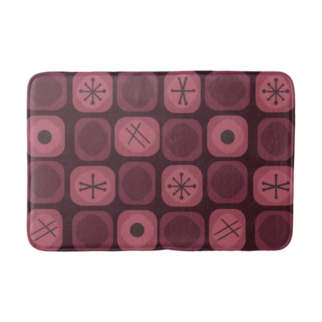 1950s Mod Art Soft Cubes Burgundy Bath Mat (Front)