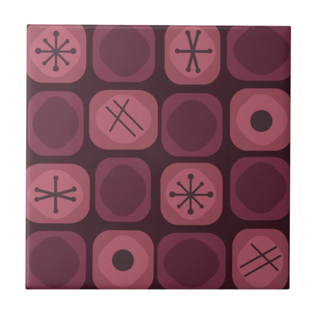 1950s Mod Art Soft Cubes Burgundy Ceramic Tile (Front)