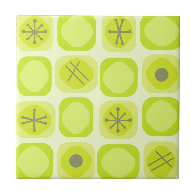 1950s Mod Art Soft Cubes Chartreuse Ceramic Tile (Front)