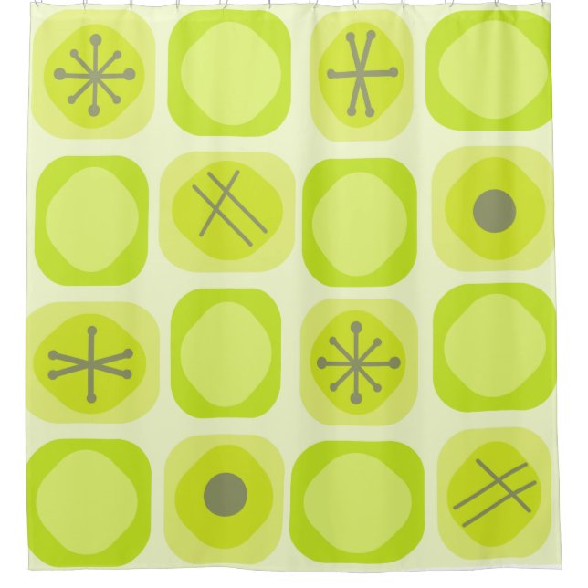 1950s Mod Art Soft Cubes Chartreuse Shower Curtain (Front)