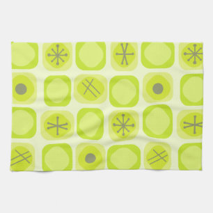 1950s Mod Art Soft Cubes Chartreuse Tea Towel