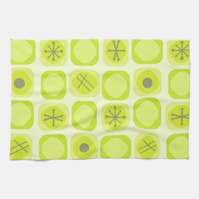 1950s Mod Art Soft Cubes Chartreuse Tea Towel (Horizontal)