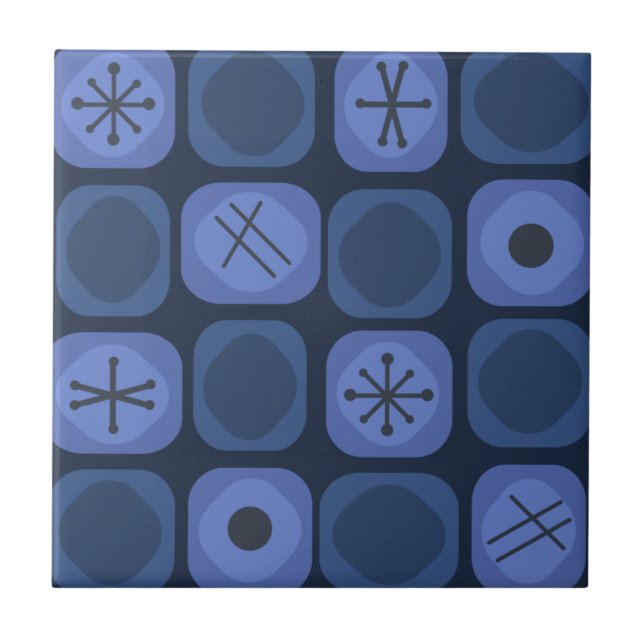 1950s Mod Art Soft Cubes Navy Blue Ceramic Tile (Front)