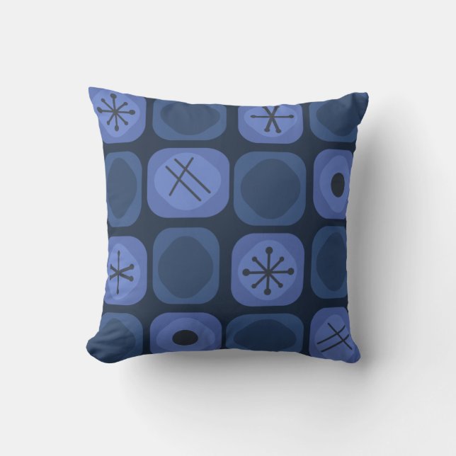 1950s Mod Art Soft Cubes Navy Blue Cushion (Front)