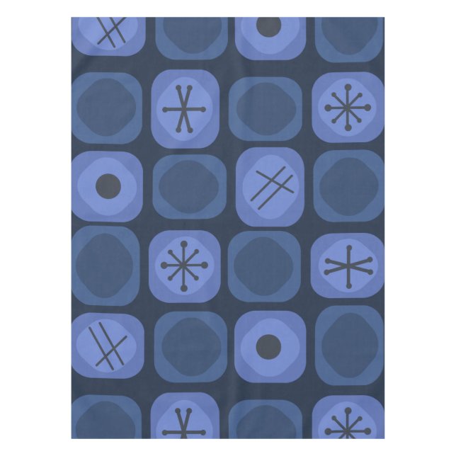 1950s Mod Art Soft Cubes Navy Blue Tablecloth (Front)