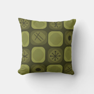 1950s Mod Art Soft Cubes Olive Green Cushion