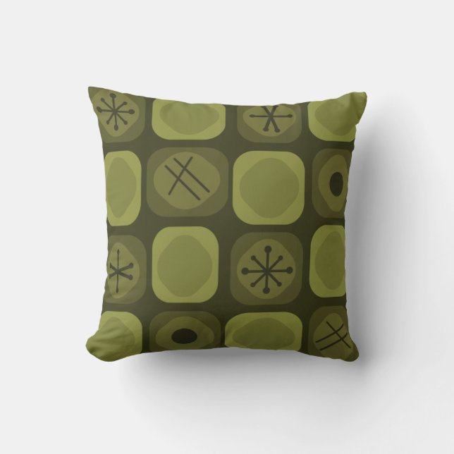 1950s Mod Art Soft Cubes Olive Green Cushion (Front)