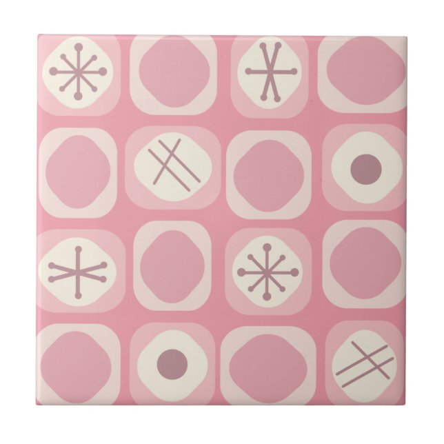 1950s Mod Art Soft Cubes Pink Vanilla Ceramic Tile (Front)
