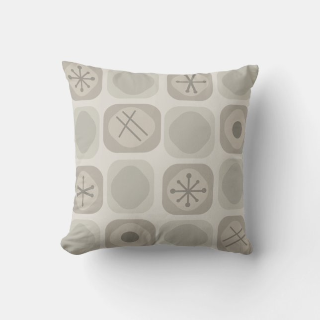 1950s Mod Art Soft Cubes Taupe Cushion (Front)
